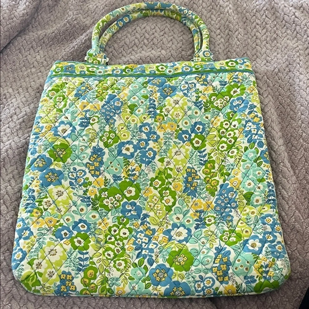 Vera Bradley Retired English Meadow Floral Quilted Tote Bag Blue, Green, Yellow